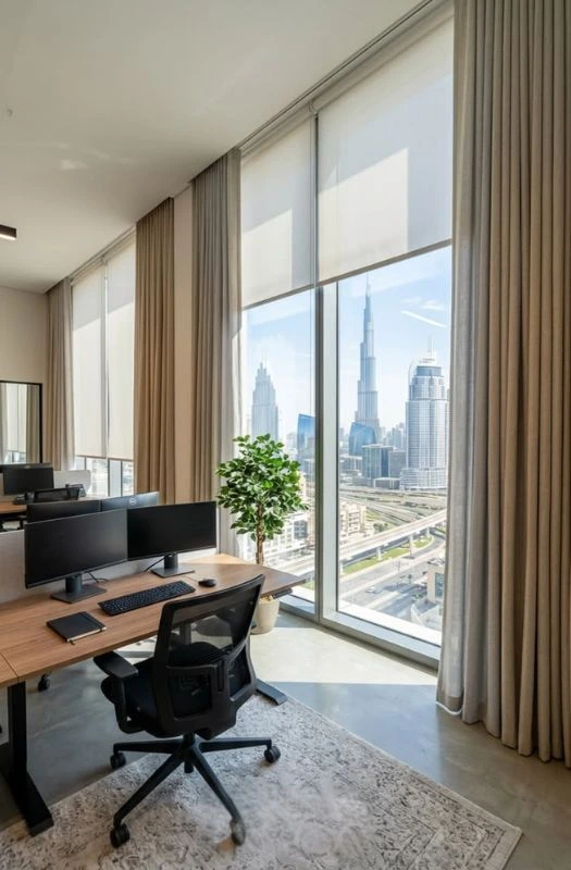 Beige Office Curtains In Dubai Workspace