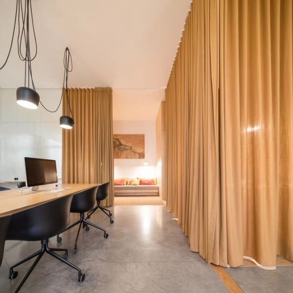 Tan Office Curtains In Dubai Workspace