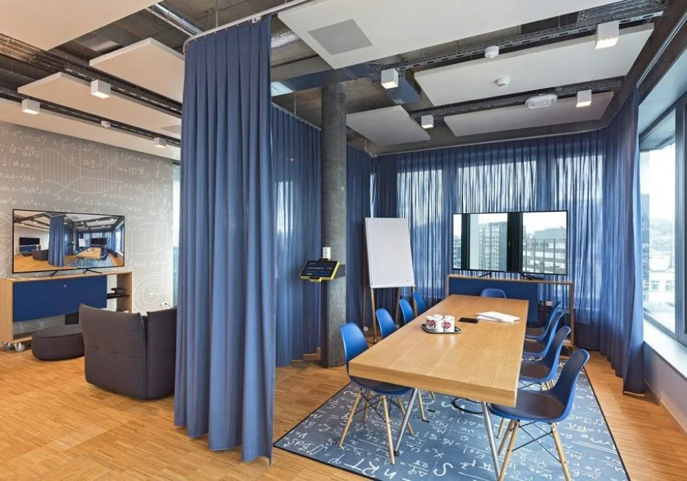 Blue Office Curtains In Dubai Interior