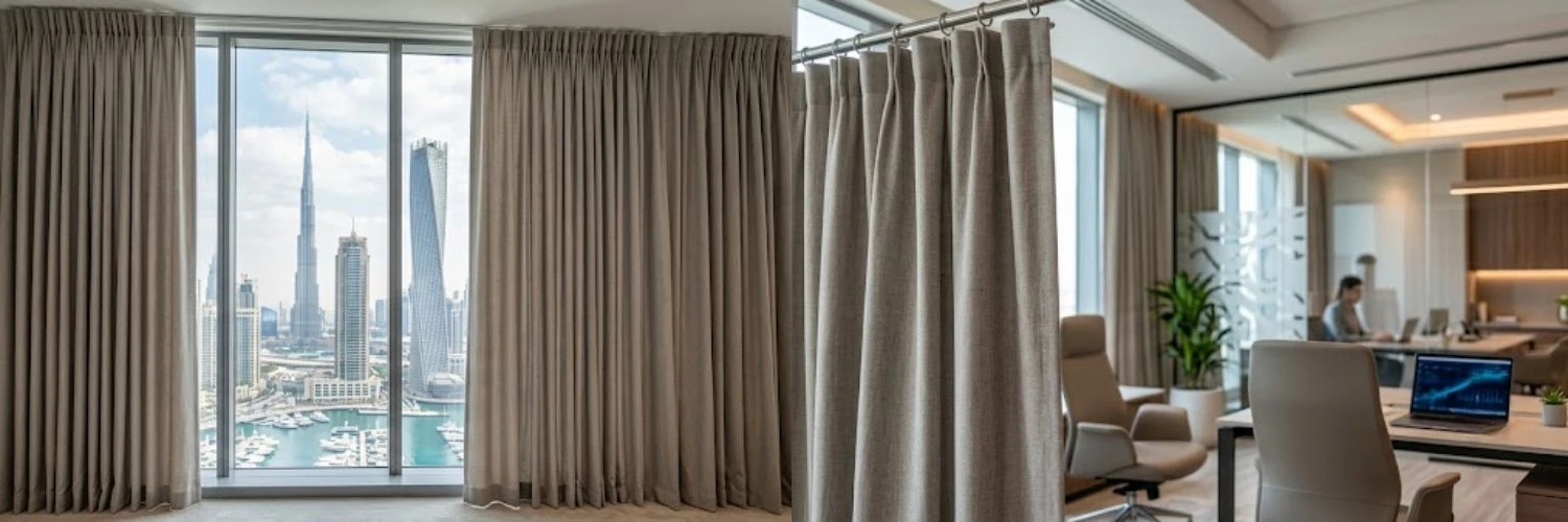 Grey Office Curtains In Dubai Workspace