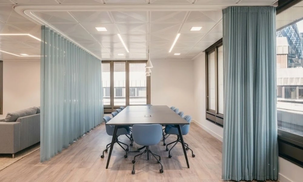 Blue Office Curtains In Dubai Conference Room