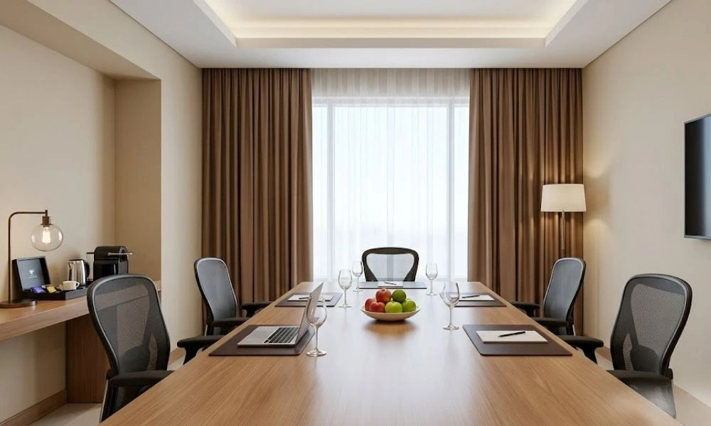 Brown Office Curtains In Dubai Boardroom