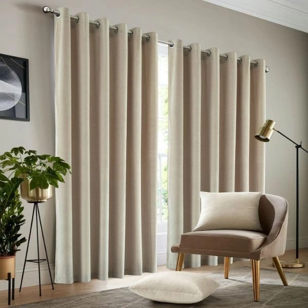 Beige Eyelet Curtains In Dubai Room