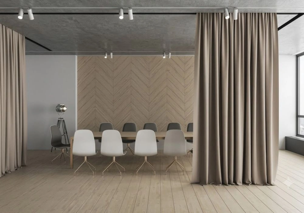 Beige Office Curtains In Dubai Cabin