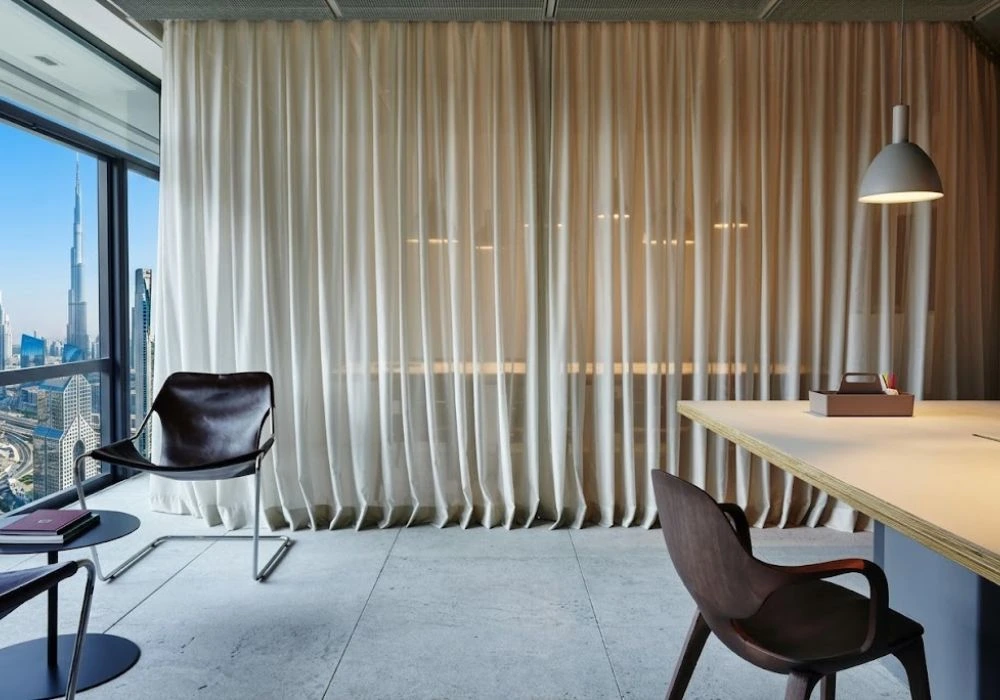 Cream Office Curtains In Dubai Boardroom
