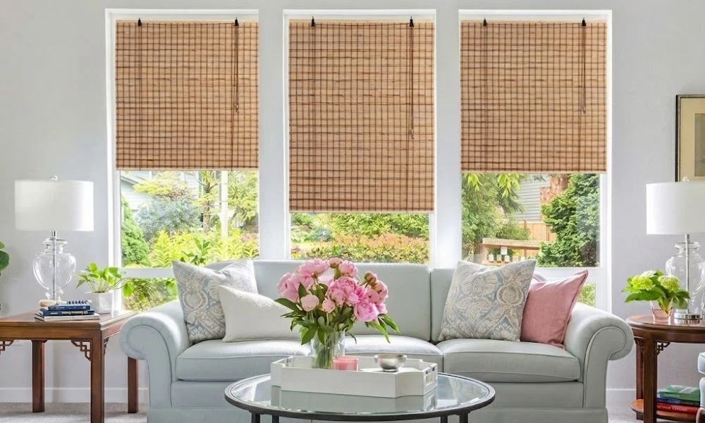 Living room woven bamboo window blinds