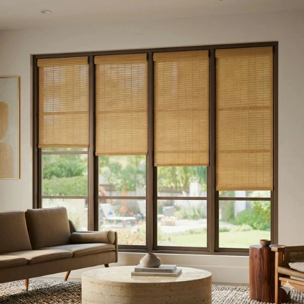 Dark woven bamboo window shades Dubai