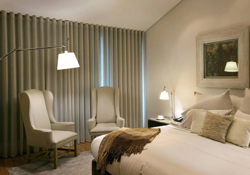 Modern beige curtains for luxury bedroom Dubai