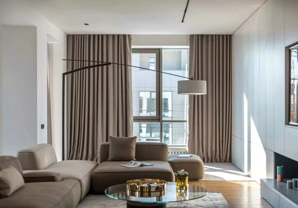 Minimalist beige living room curtains floor length