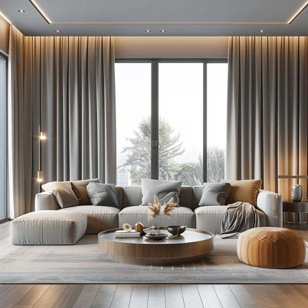 Luxury beige living room curtains modern lounge