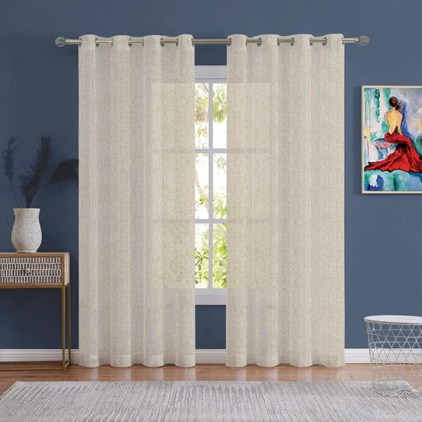 Textured beige sheer curtains single window panel
