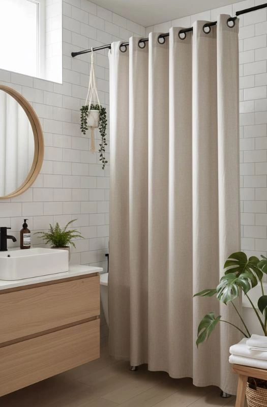 Cream grommet eyelet fabric shower curtain