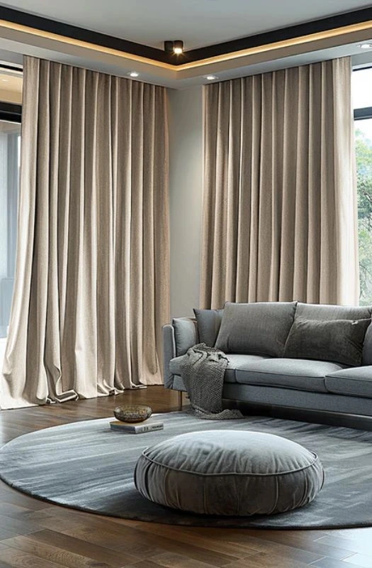 Elegant beige soundproof curtains living room