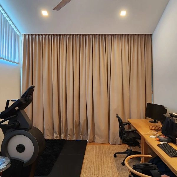 Sleek beige soundproof curtains home office