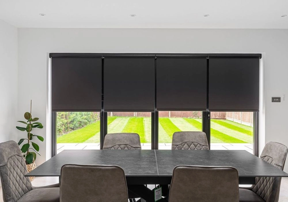 Black dining room window blackout blinds