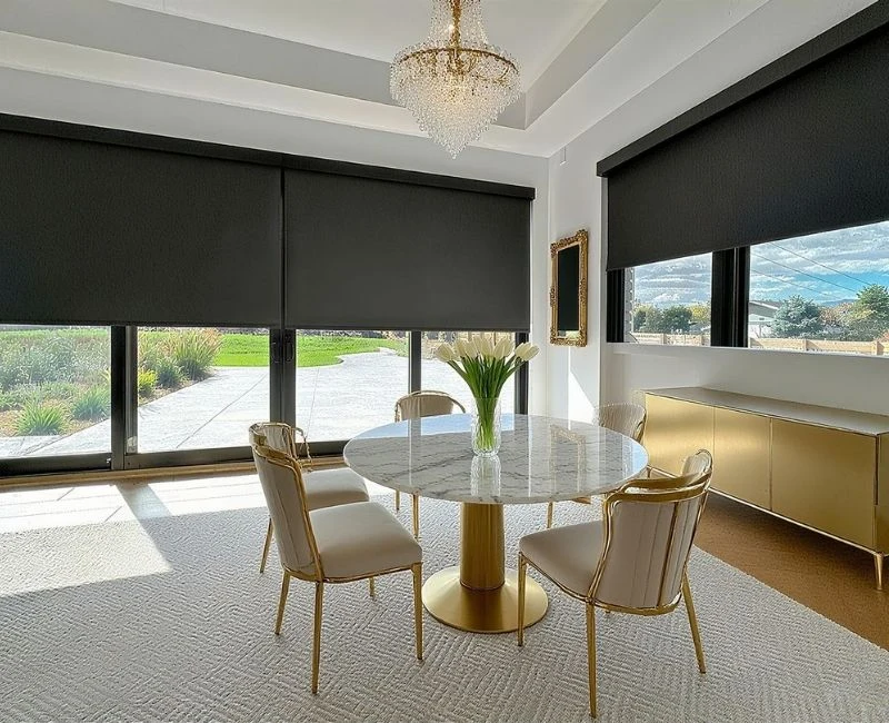 Black dining room sliding door blinds