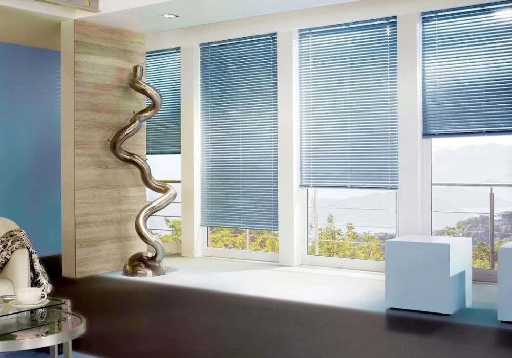Light blue Venetian blinds modern office