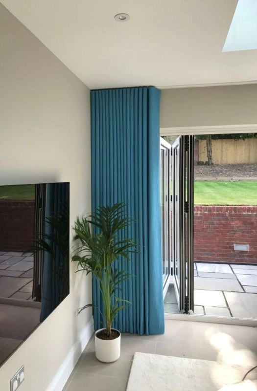 Vibrant blue custom track curtains Dubai
