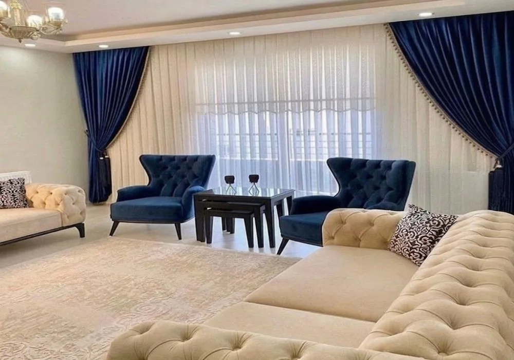 Classic royal blue living room curtains set