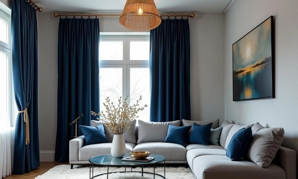 Luxury blue living room curtains classic decor