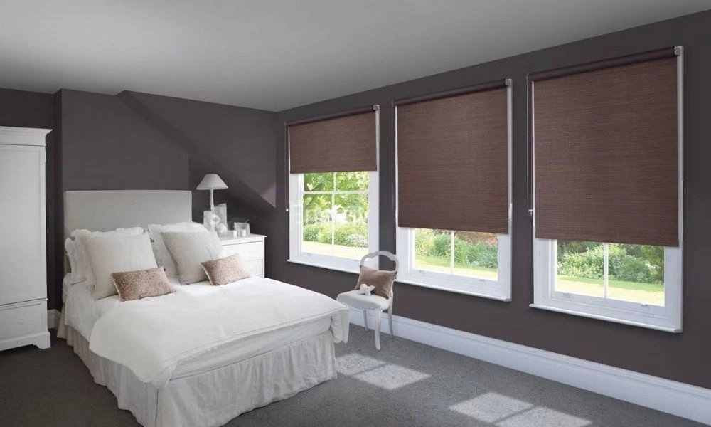 Dark brown bedroom window blackout blinds