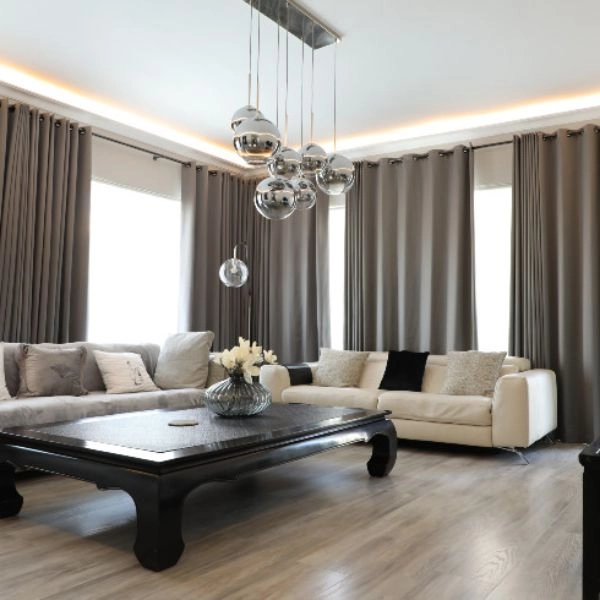 Premium brown curtains with ceiling lights Dubai