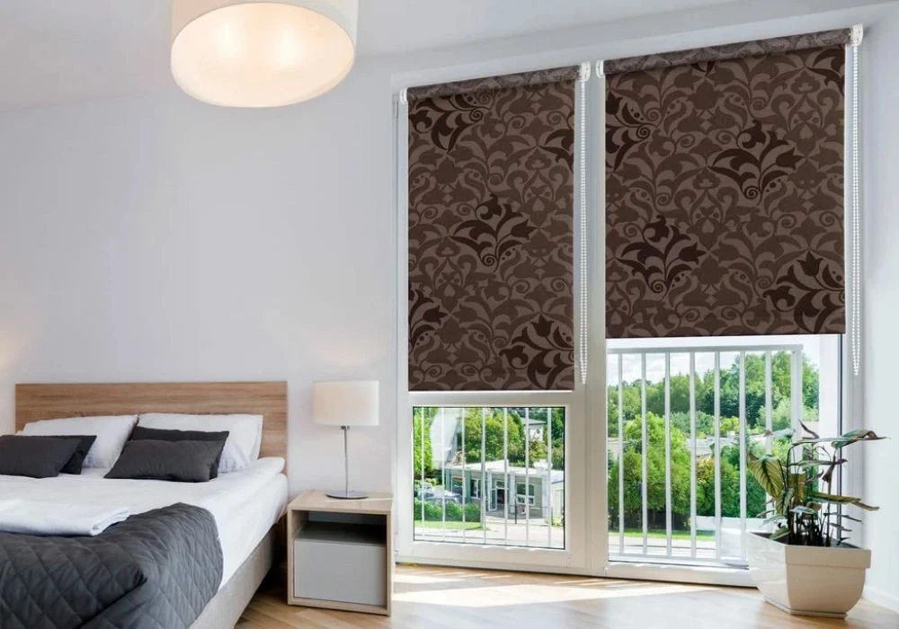 Dark brown patterned bedroom blackout blinds