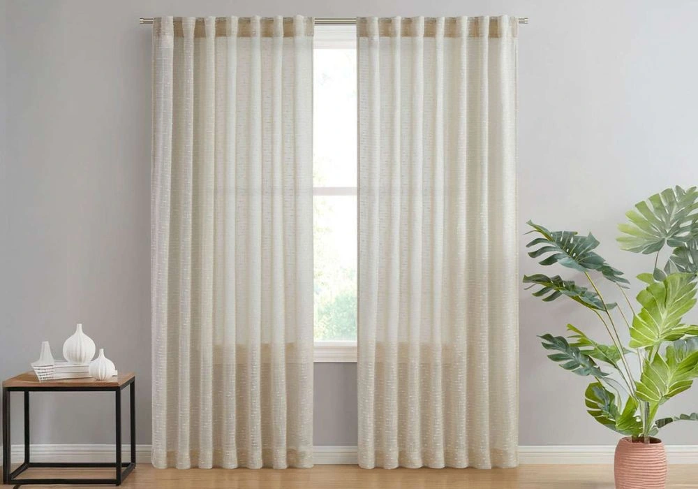 Cream semi sheer textured linen curtains