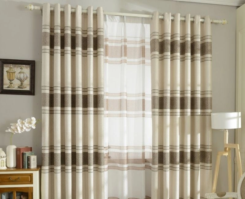 Beige striped eyelet linen curtains window