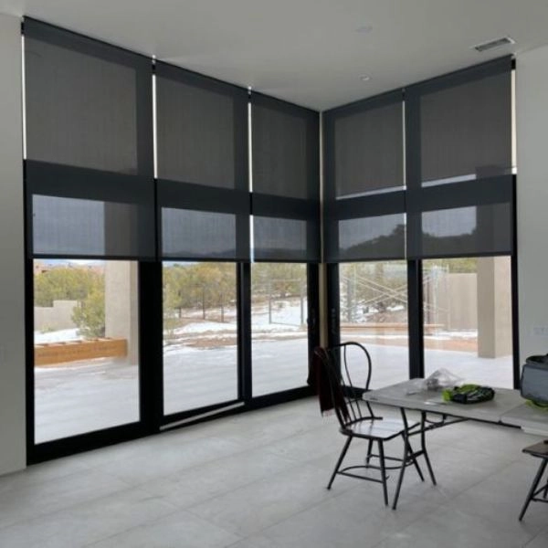 Dark charcoal grey sheer roller blinds