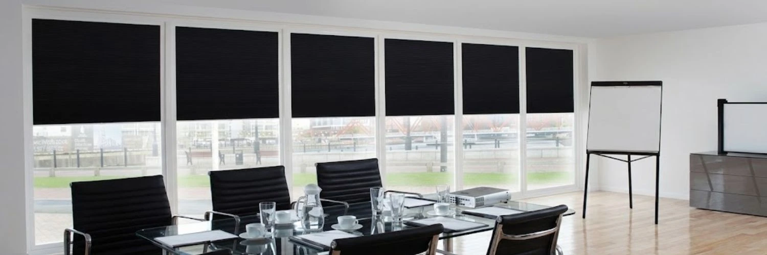 Black conference room window blackout blinds