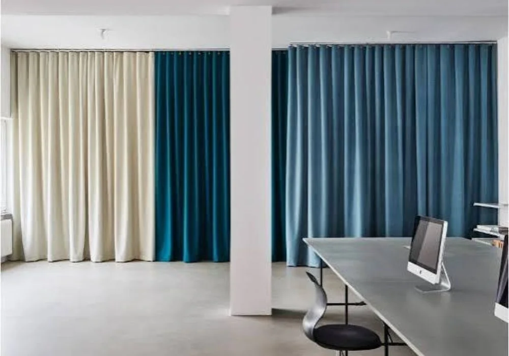 Cream and blue office soundproof curtains