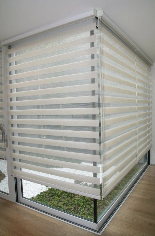 Beige corner zebra blinds large window