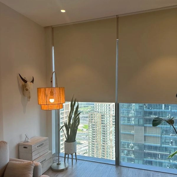 Cream window blackout blinds high rise