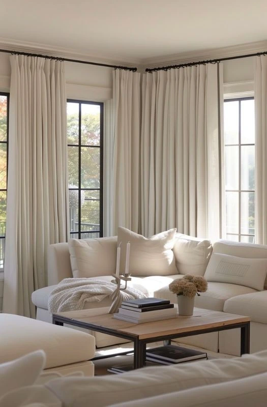 Cream corner living room curtains modern sofa