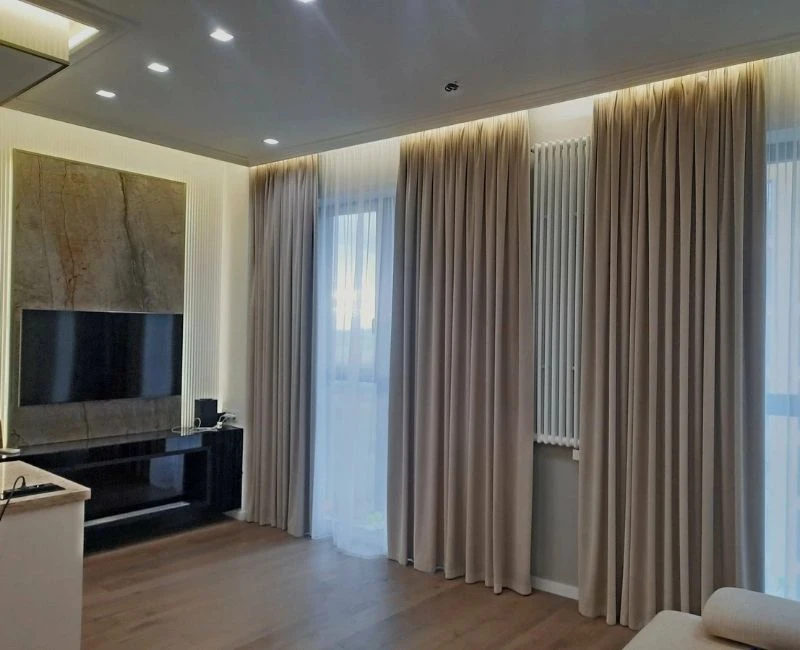 Sleek cream living room curtains luxury interior