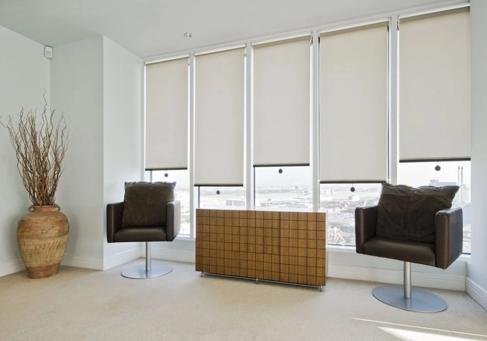 Cream translucent interior window roller blinds