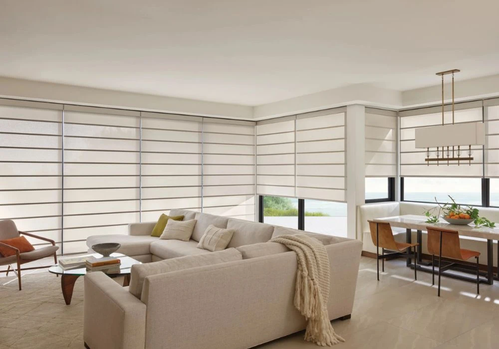 Cream modern roman blinds large windows