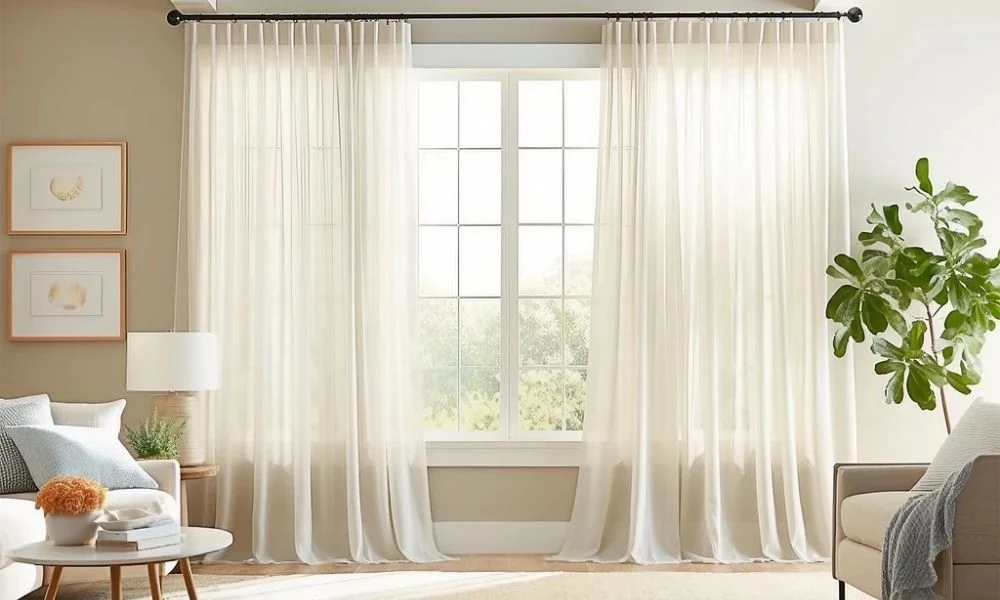 Elegant cream sheer curtains sunny lounge window