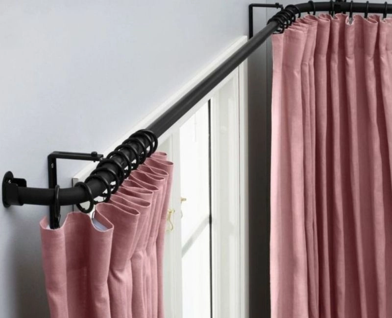 Curved black curtain accessories corner window