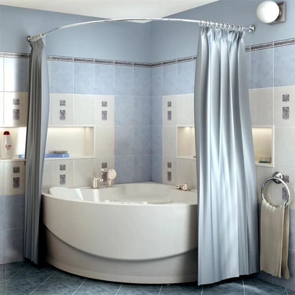 Silver grey shower curtains corner bathtub