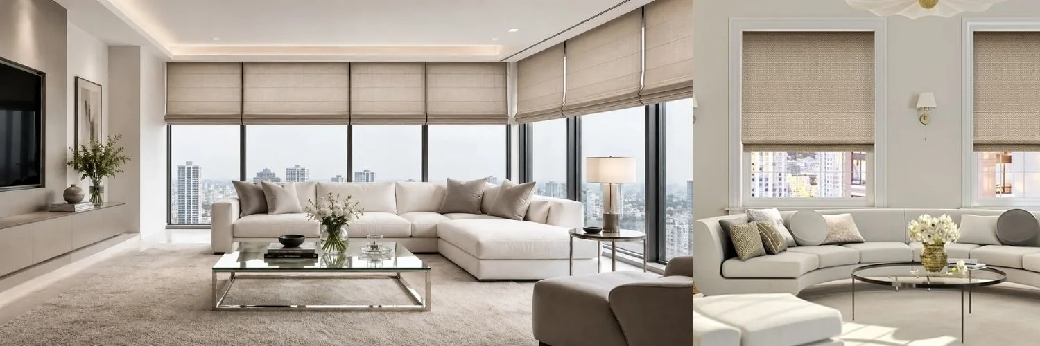 Neutral linen roman blinds luxury room