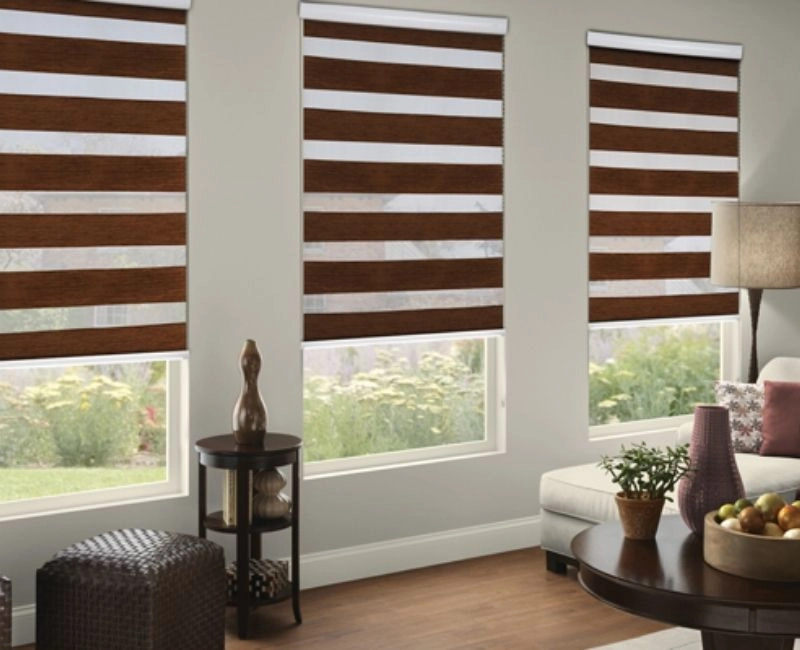 Dark brown dual layer zebra blinds