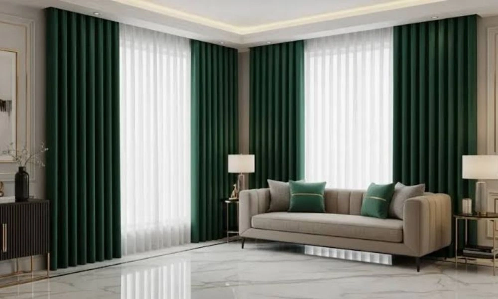 Modern dark green soundproof curtains Dubai
