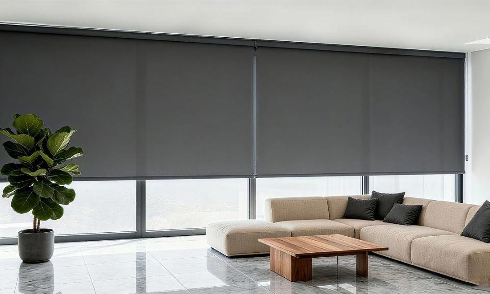 Dark grey living room blackout blinds