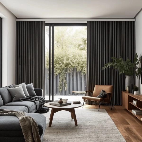 Charcoal grey living room curtains modern patio