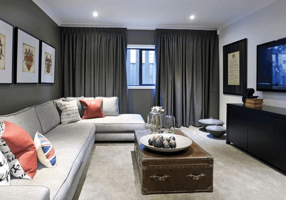 Modern dark grey soundproof curtains living room