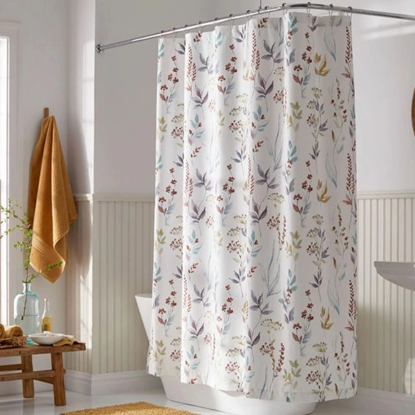 Multicolor floral printed white shower curtain