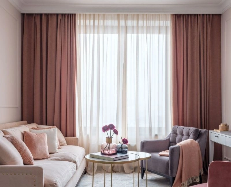 Dusty rose pink linen curtains window