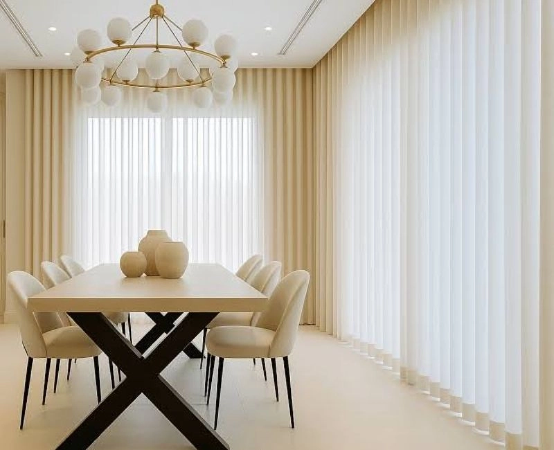 Elegant dining room wave sheer curtains Dubai